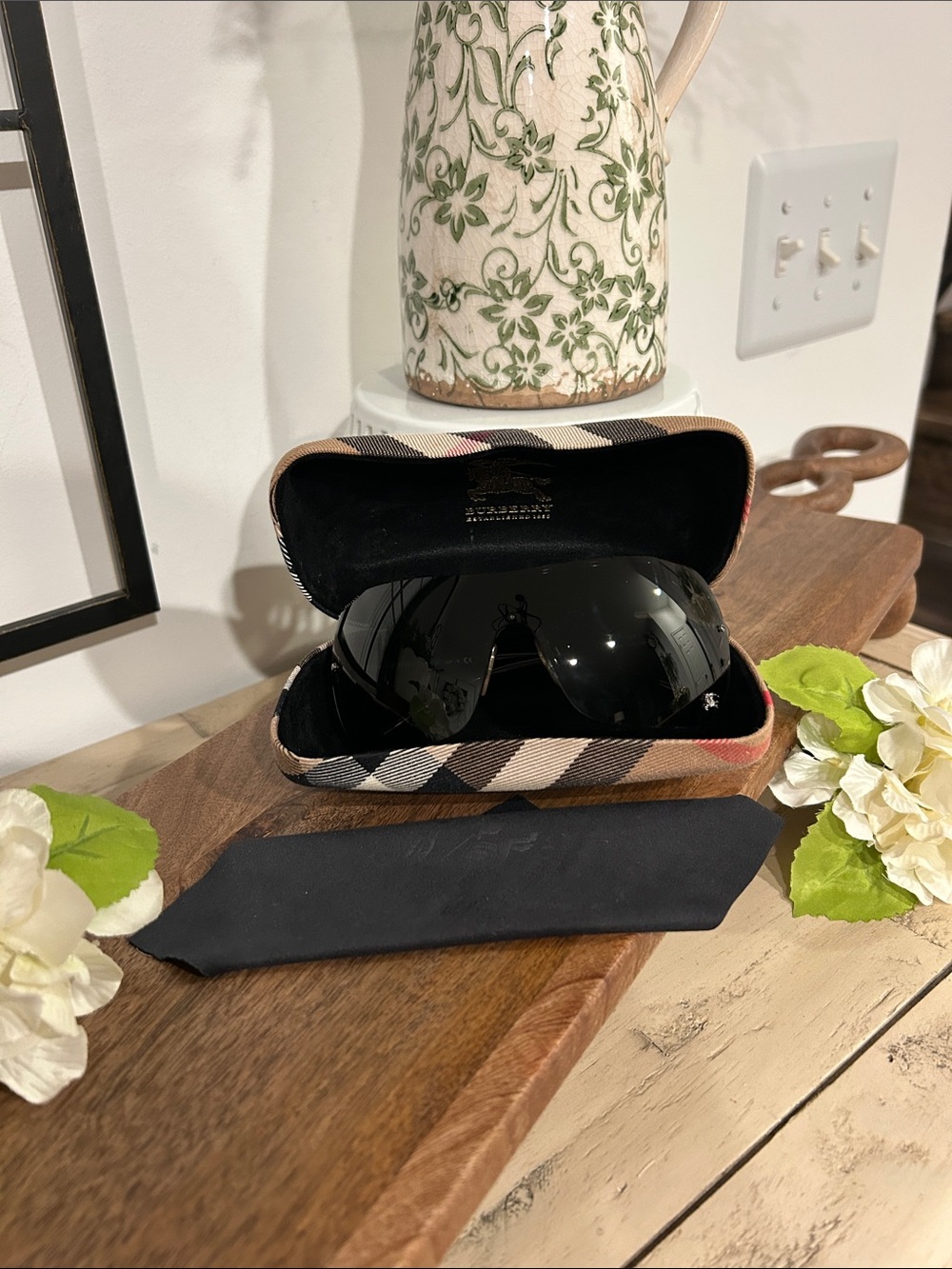 Burberry Black Shield Sunglasses with Check Hard Case